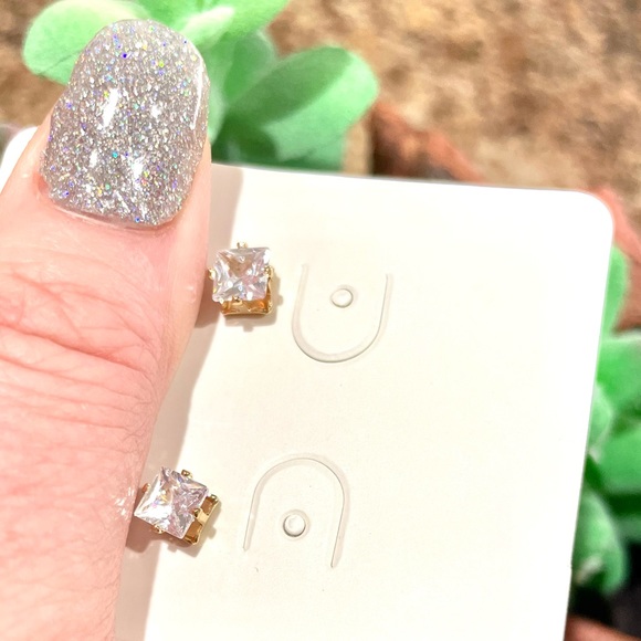 Gold Plated Sterling Silver Cubic Zirconia Stud Earrings - Picture 6 of 7